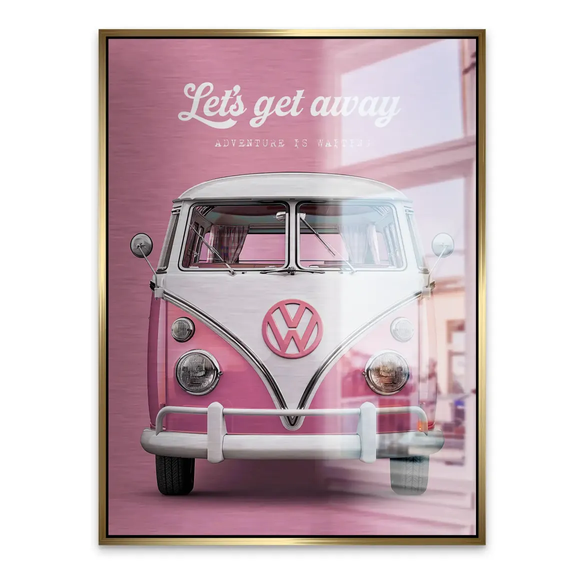 Pink VW Bulli Aluminiumbild gebürstet