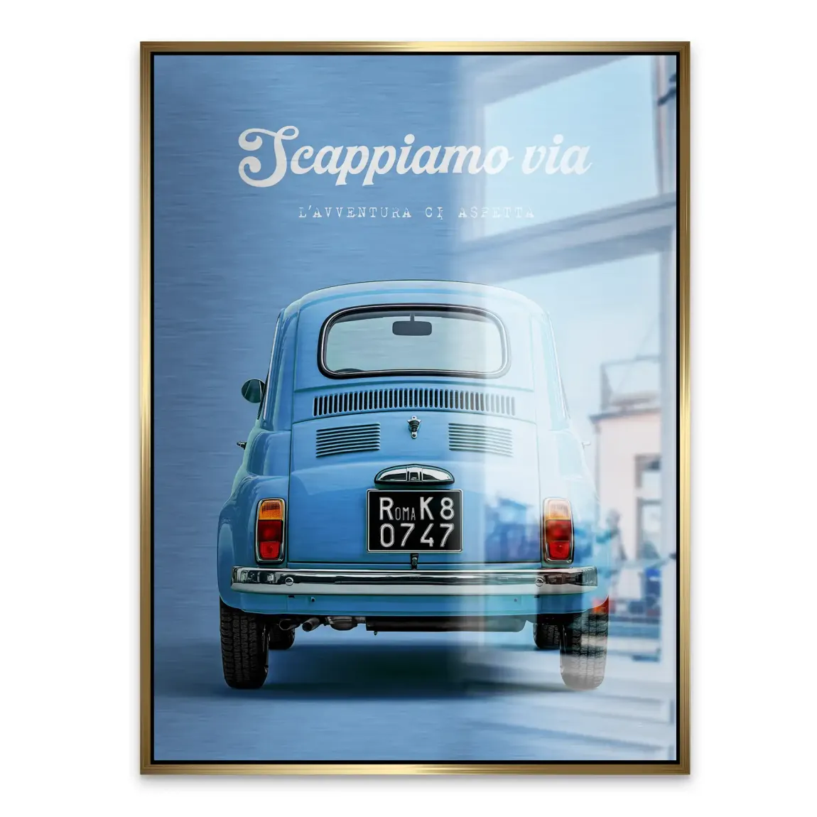 Fiat 500 Azzurro Aluminiumbild gebürstet