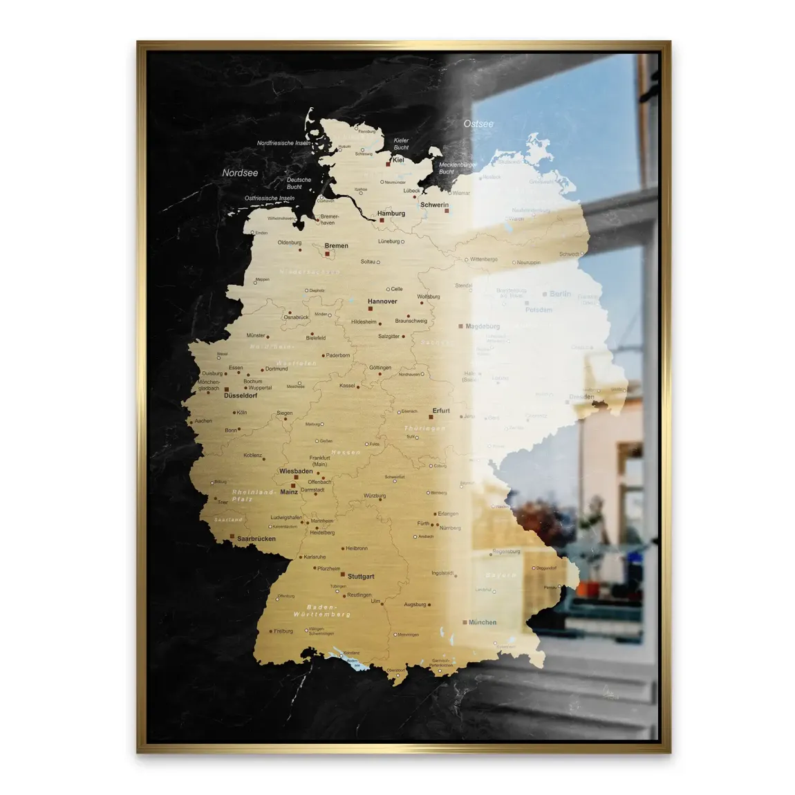 Deutschland Karte Gold Retro Aluminiumbild gebürstet