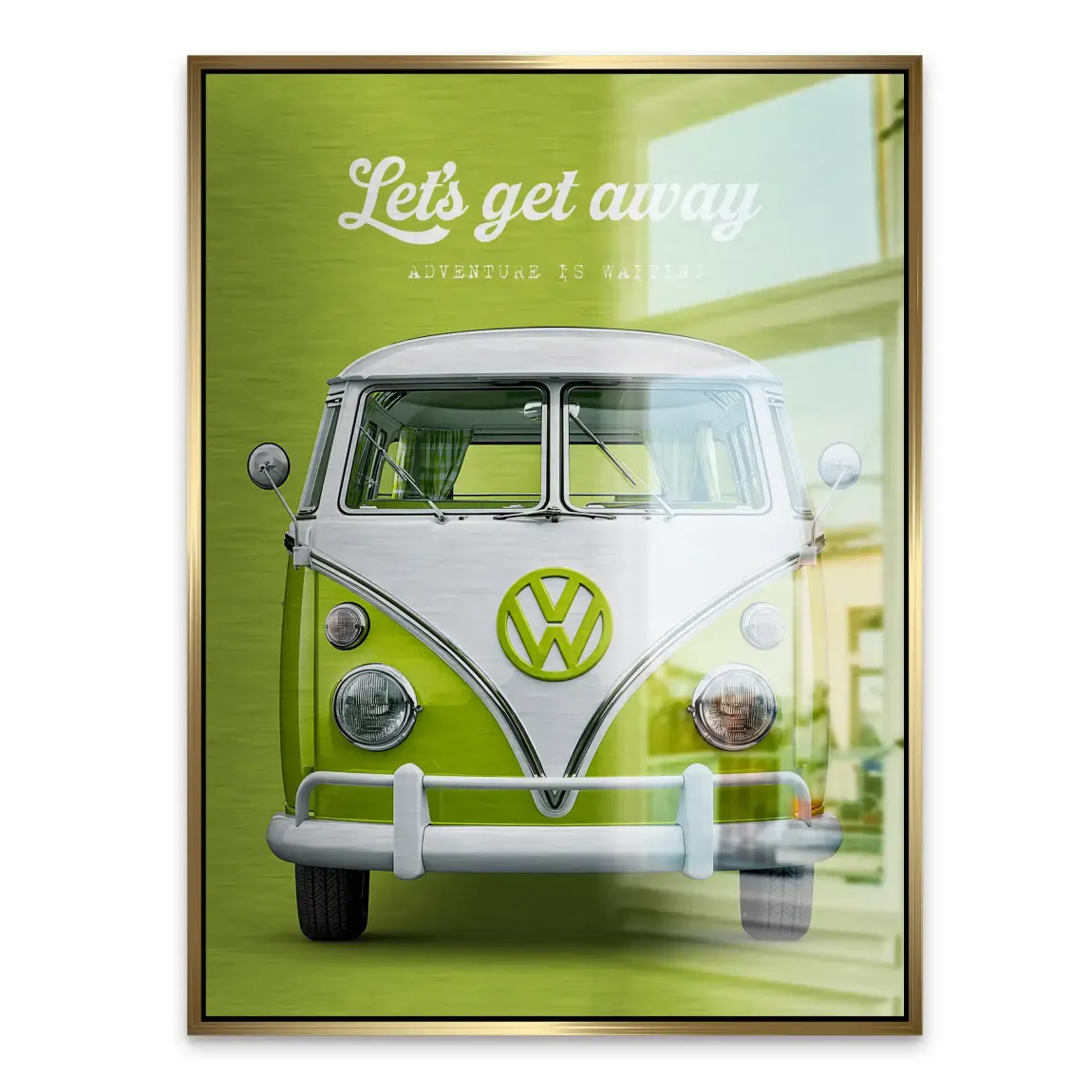 Green VW Bulli Aluminiumbild gebürstet