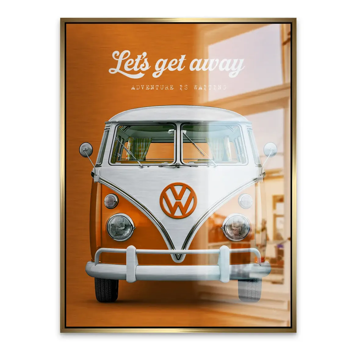 Orange VW Bulli Aluminiumbild gebürstet