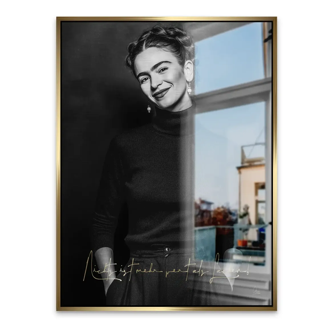 Frida Kahlo stilles Lächeln Alu Gebürstet Bild