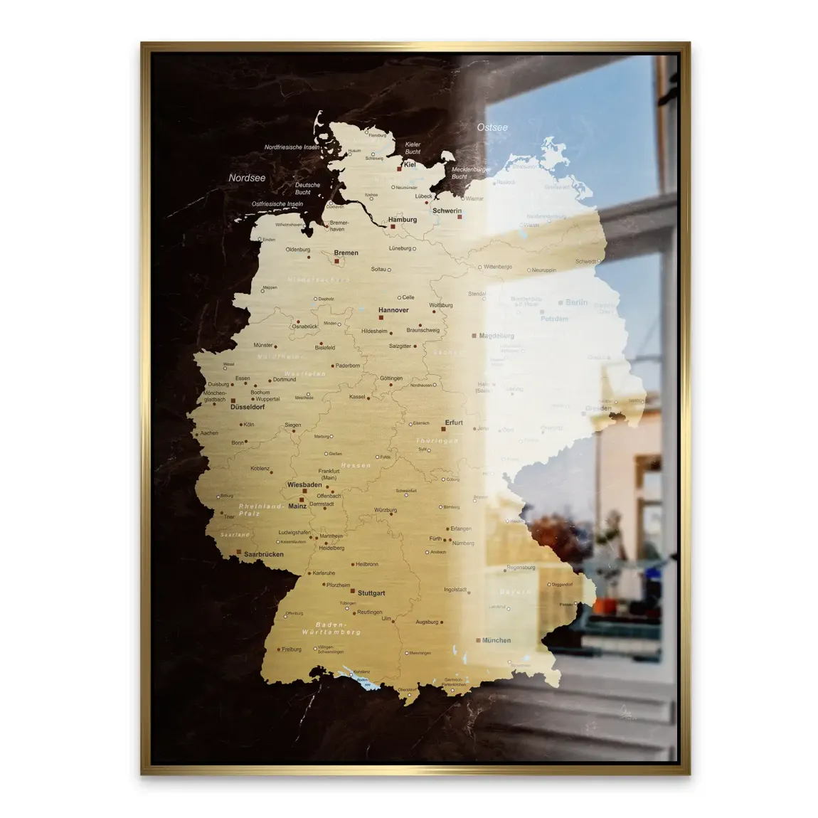 Deutschland Karte Gold Aluminiumbild gebürstet