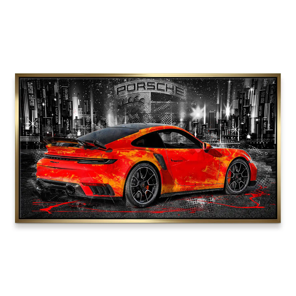 Porsche 911 Turbo Abstrakt Orange Leinwand Bild INGALERIE