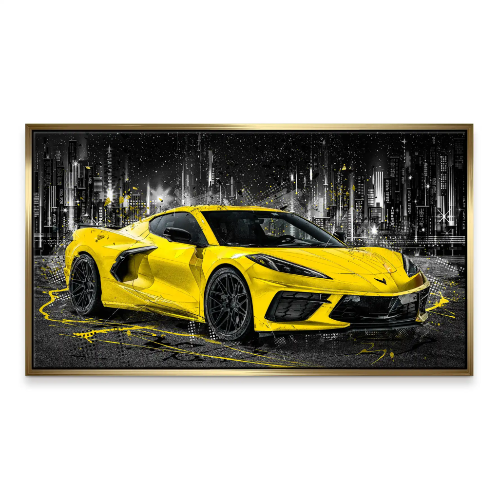 Corvette C8 Abstrakt Gelb Leinwand Bild INGALERIE