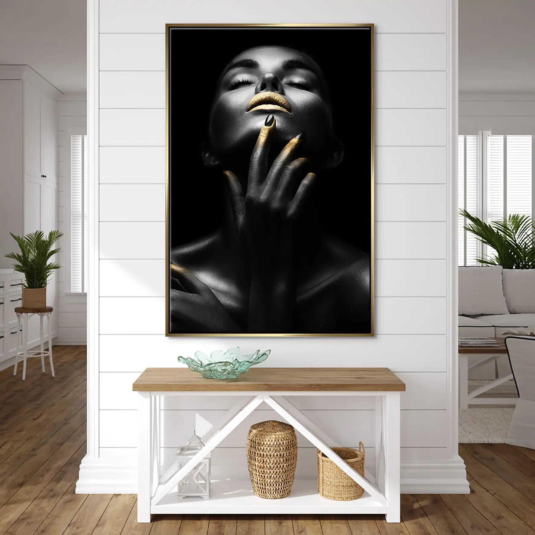 Erotische Frau Mit Goldenen Lippen Leinwand Bild INGALERIE