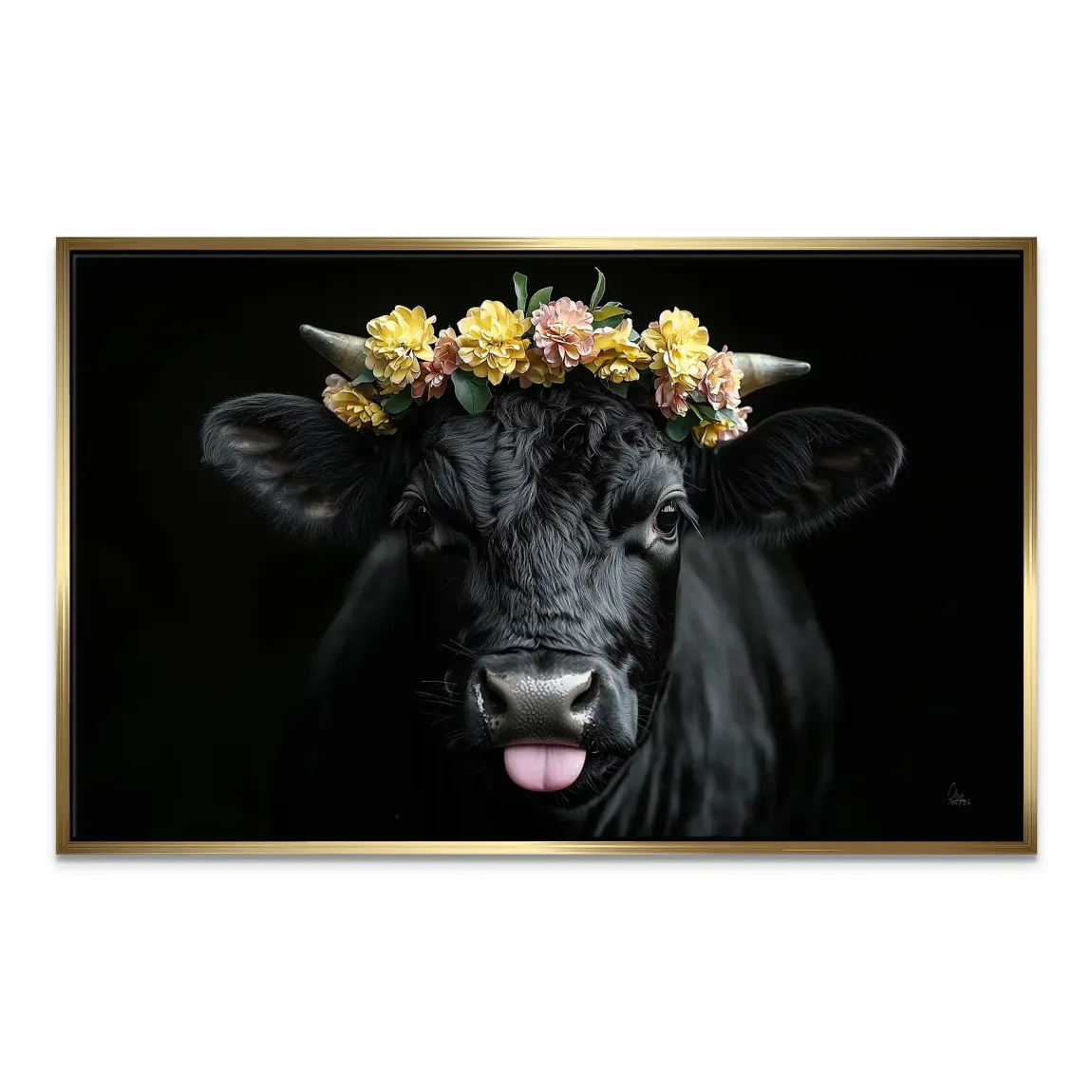 Blumige Kuh Leinwand Bild