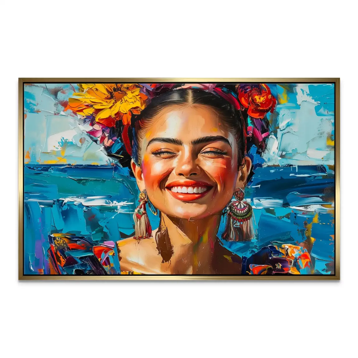 Frida lacht in Farbenpracht Leinwand Bild INGALERIE