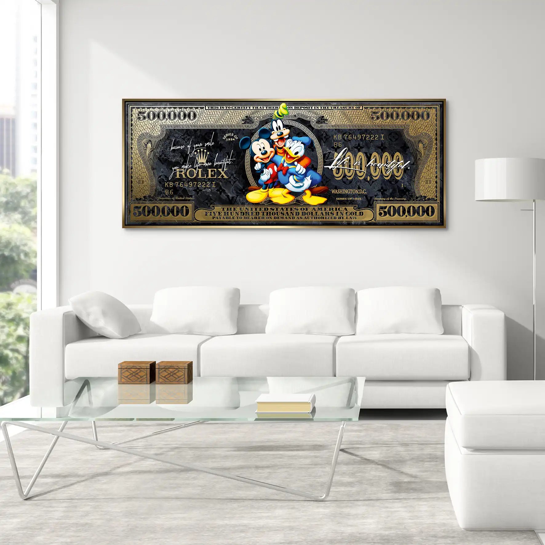 Micky Goofy Donald Gold Dollar Leinwand Bild INGALERIE