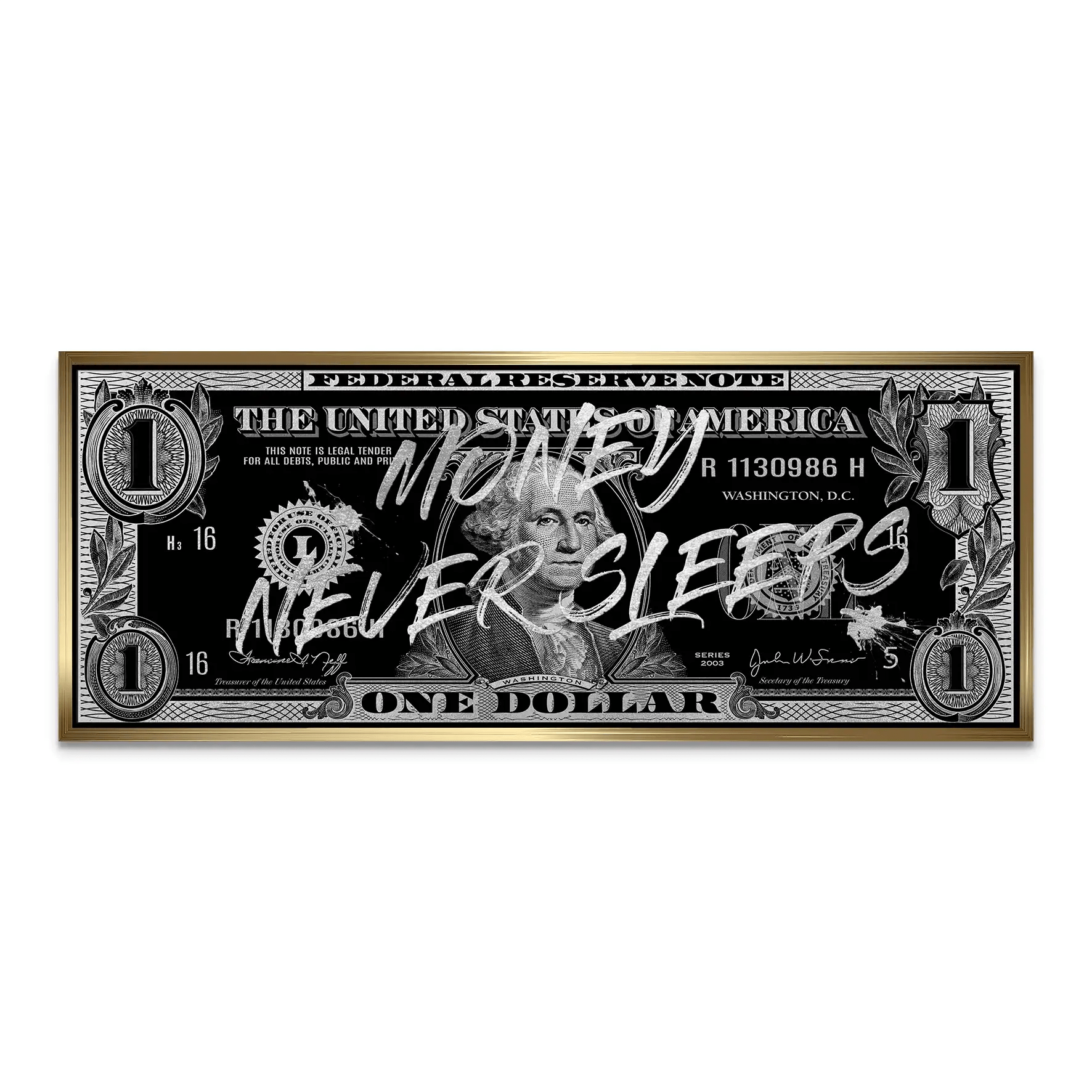 Monney Never Sleeps Dollar Silver Leinwand Bild INGALERIE
