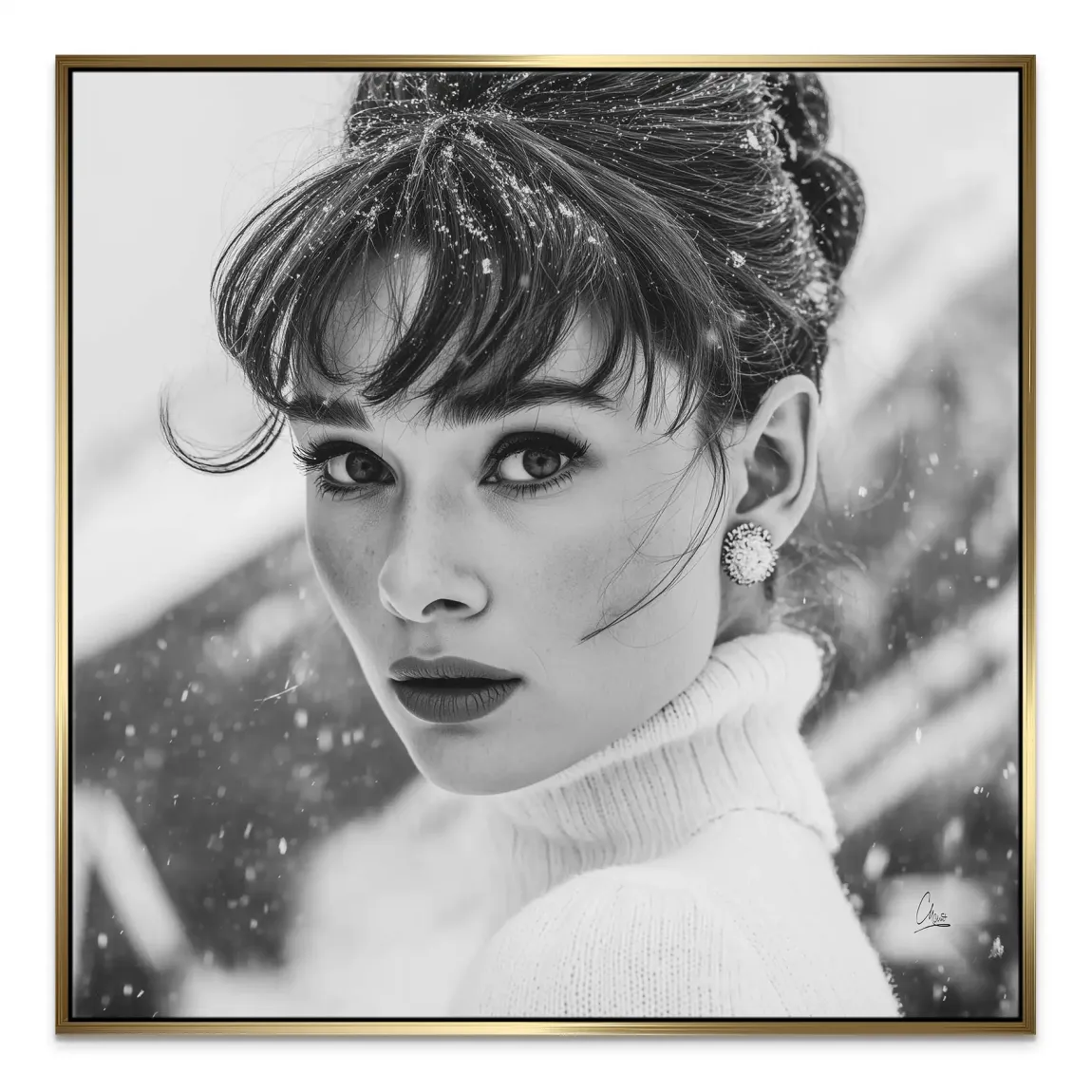 Audrey Hepburn Winter Portrait Leinwand Bild