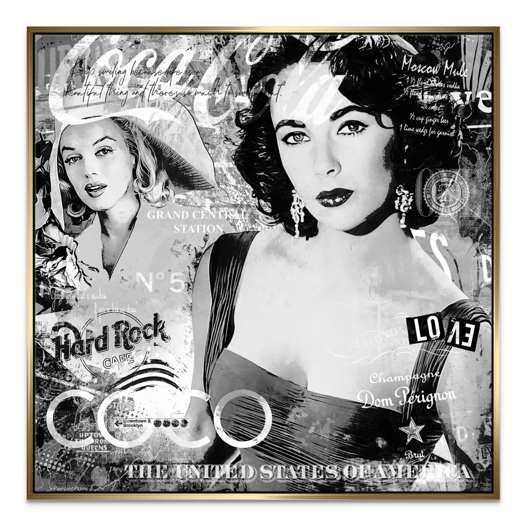 Marilyn & Liz Black Pop Art Style Leinwand Bild INGALERIE