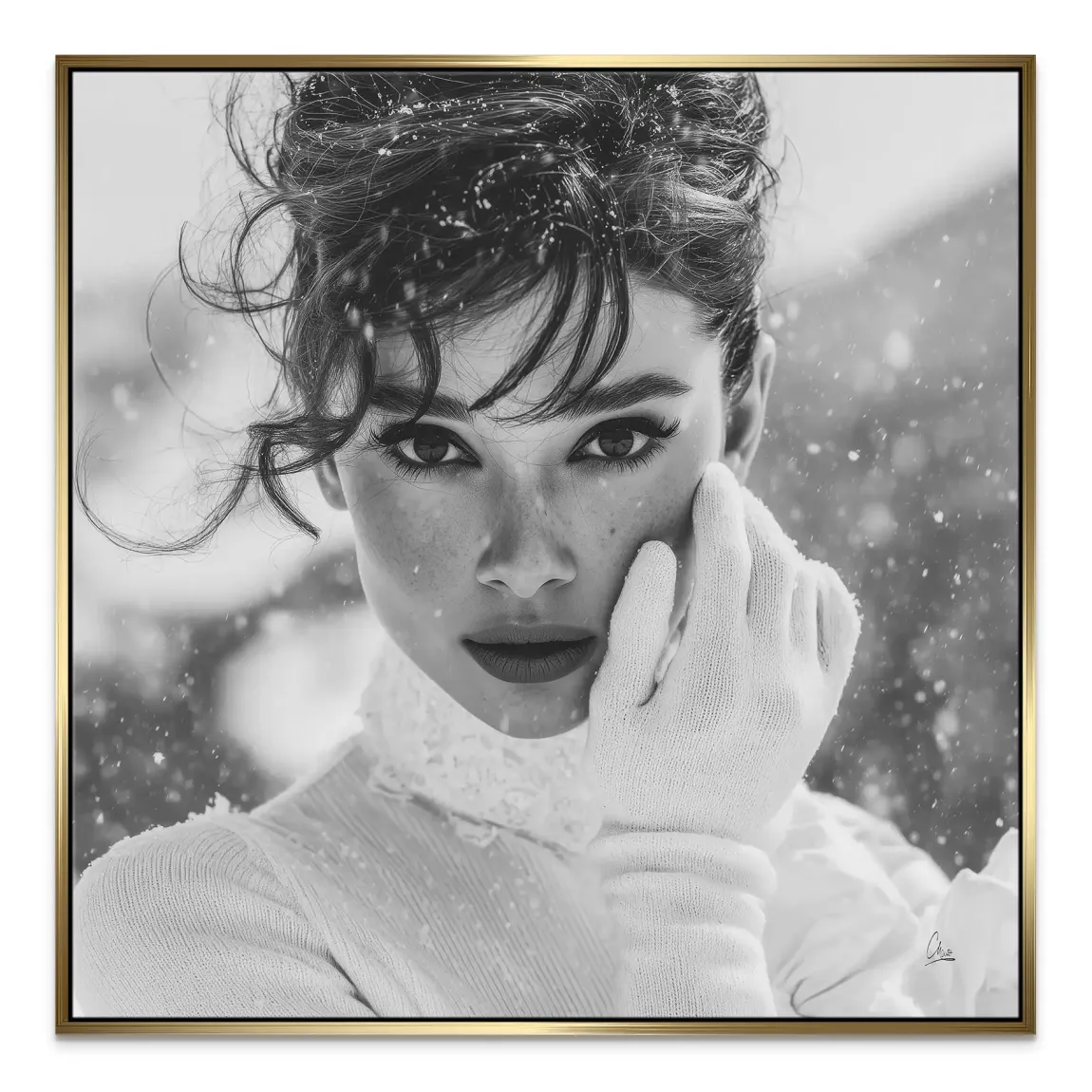 Audrey Hepburn Snow Portrait Leinwand Bild