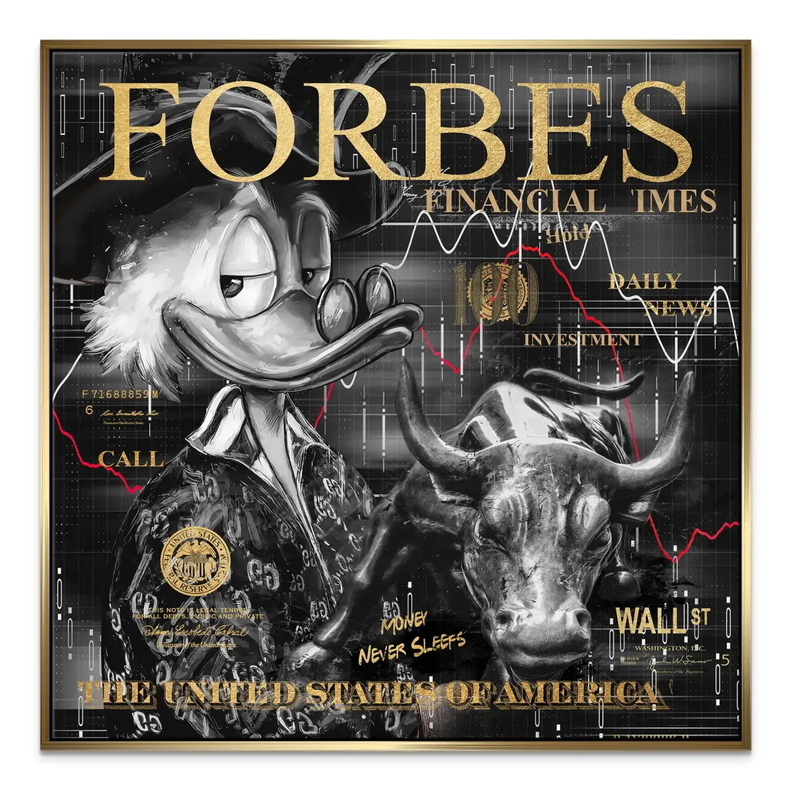 Dagobert Duck Wallstreet Black Gold Leinwand Bild