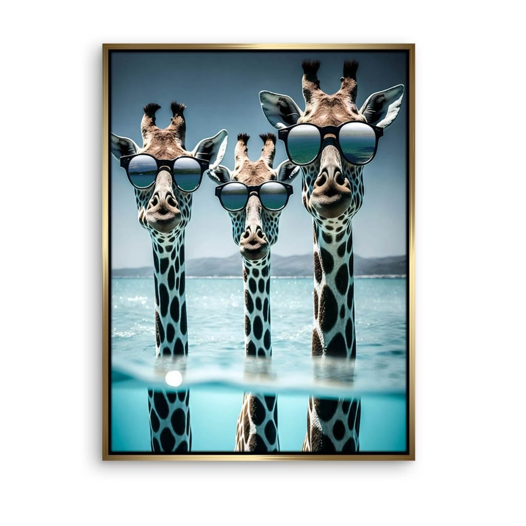 Drei Giraffen im Meer Leinwand Bild INGALERIE