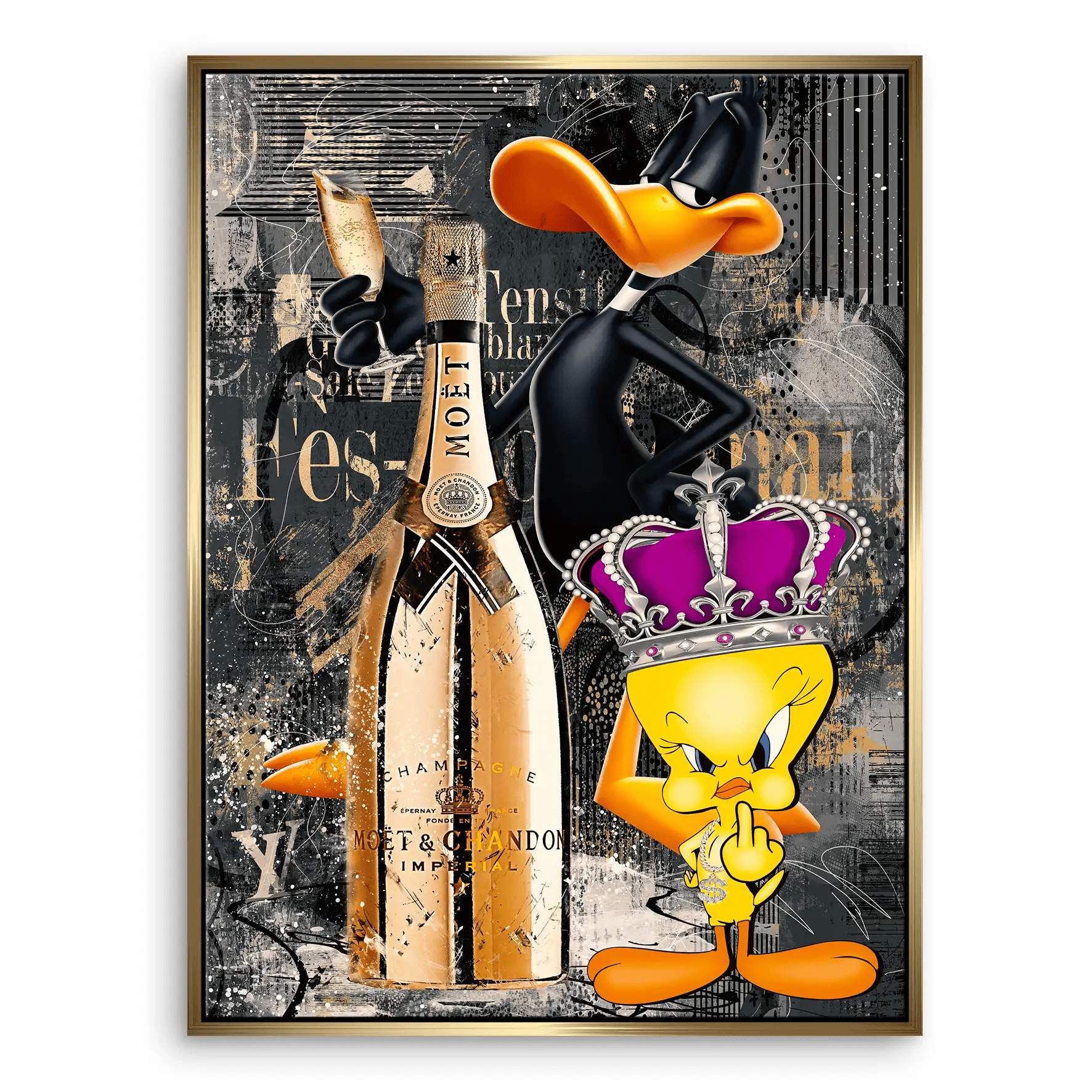 Duffy & Tweety Champagner Pop Art Leinwand Bild INGALERIE