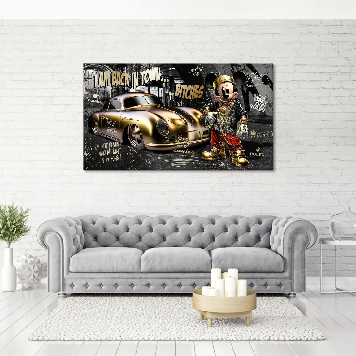 Mickey Gold 356 Porsche Leinwand Bild