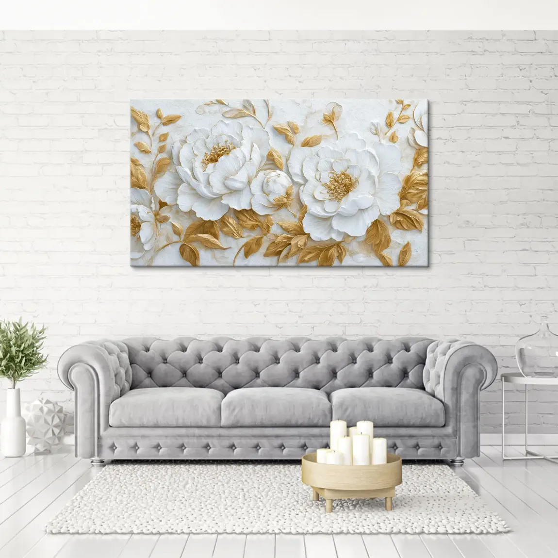 White Gold Rose Art Leinwand Bild