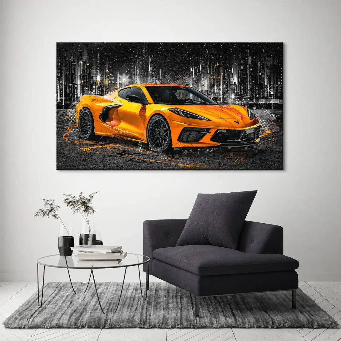Corvette C8 Abstrak Orange Style Leinwand Bild INGALERIE