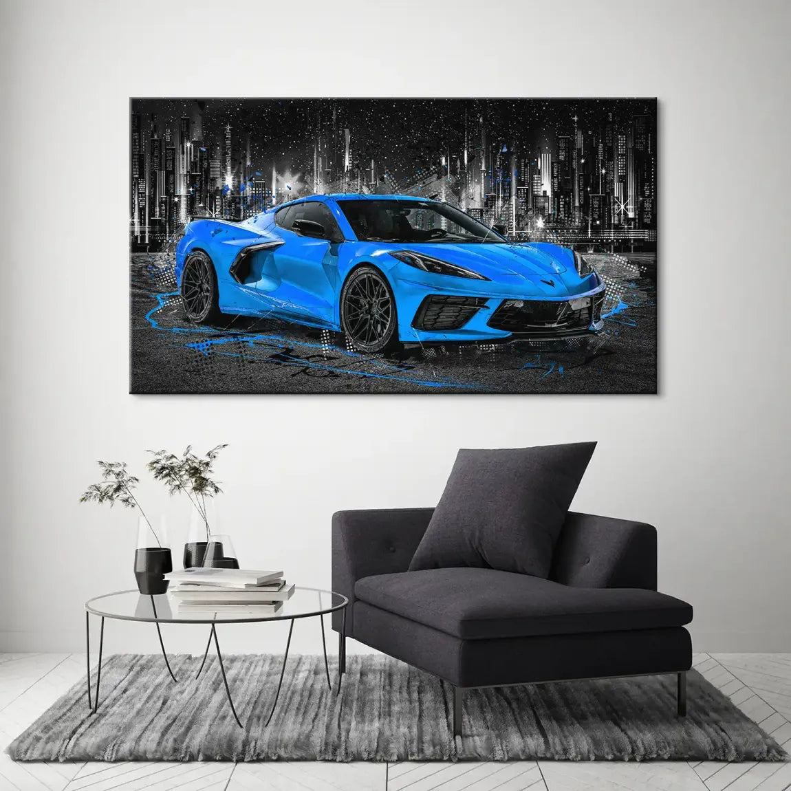 Corvette C8 Abstrak Blue Style Leinwand Bild INGALERIE