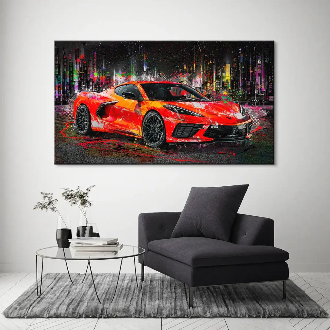 Corvette C8 Abstrak Red Style Leinwand Bild INGALERIE