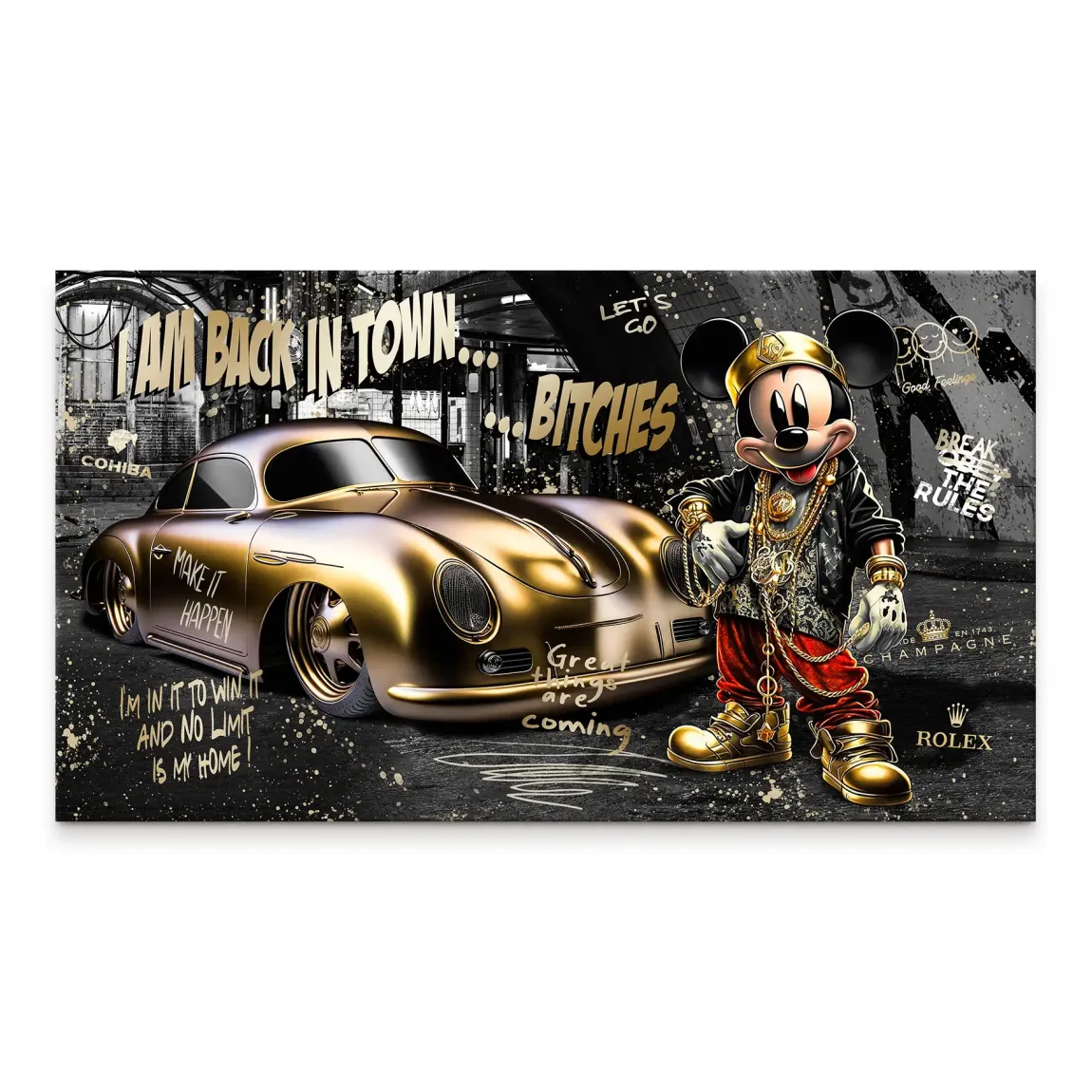 Mickey Gold 356 Porsche Leinwand Bild