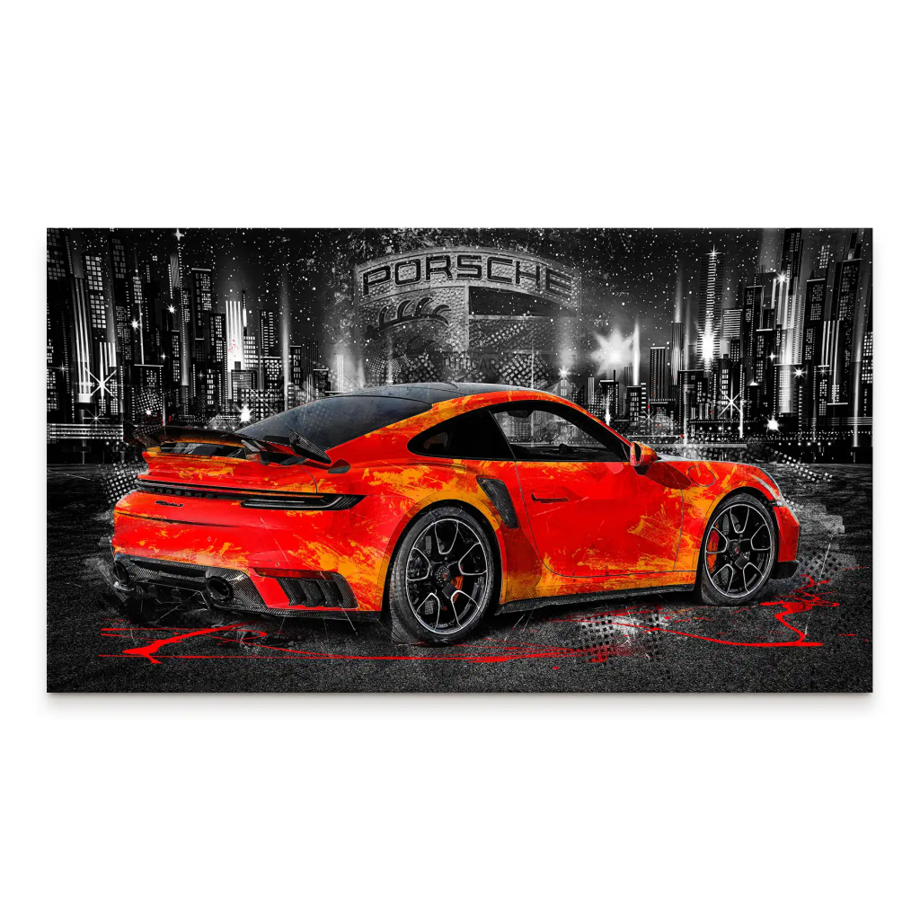 Porsche 911 Turbo Abstrakt Orange Leinwand Bild INGALERIE