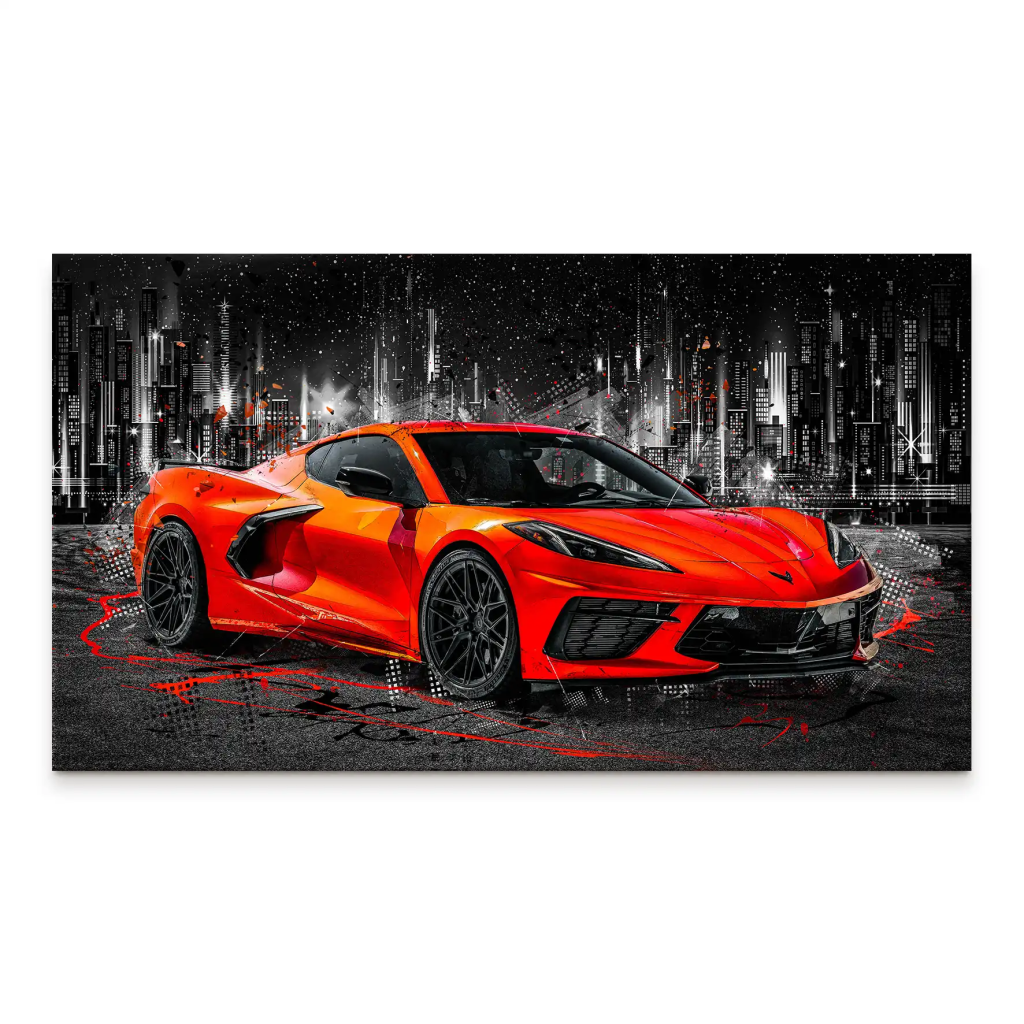 Corvette C8 Abstrakt Rot Leinwand Bild INGALERIE