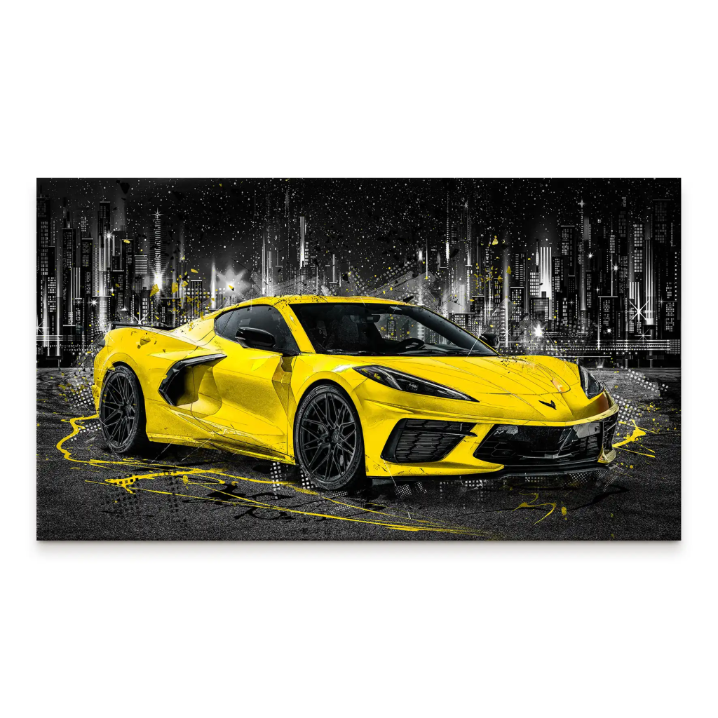 Corvette C8 Abstrakt Gelb Leinwand Bild INGALERIE