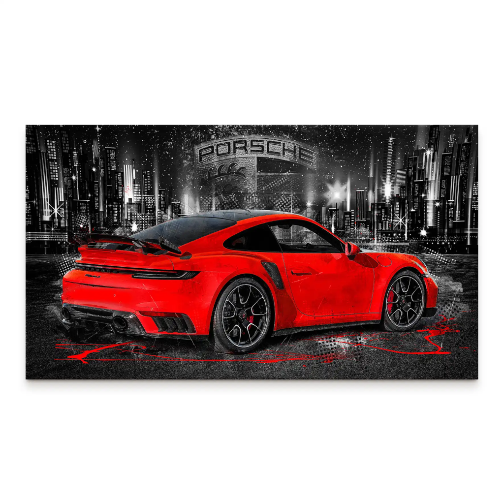 Porsche 911 Turbo Abstrakt Rot Leinwand Bild INGALERIE