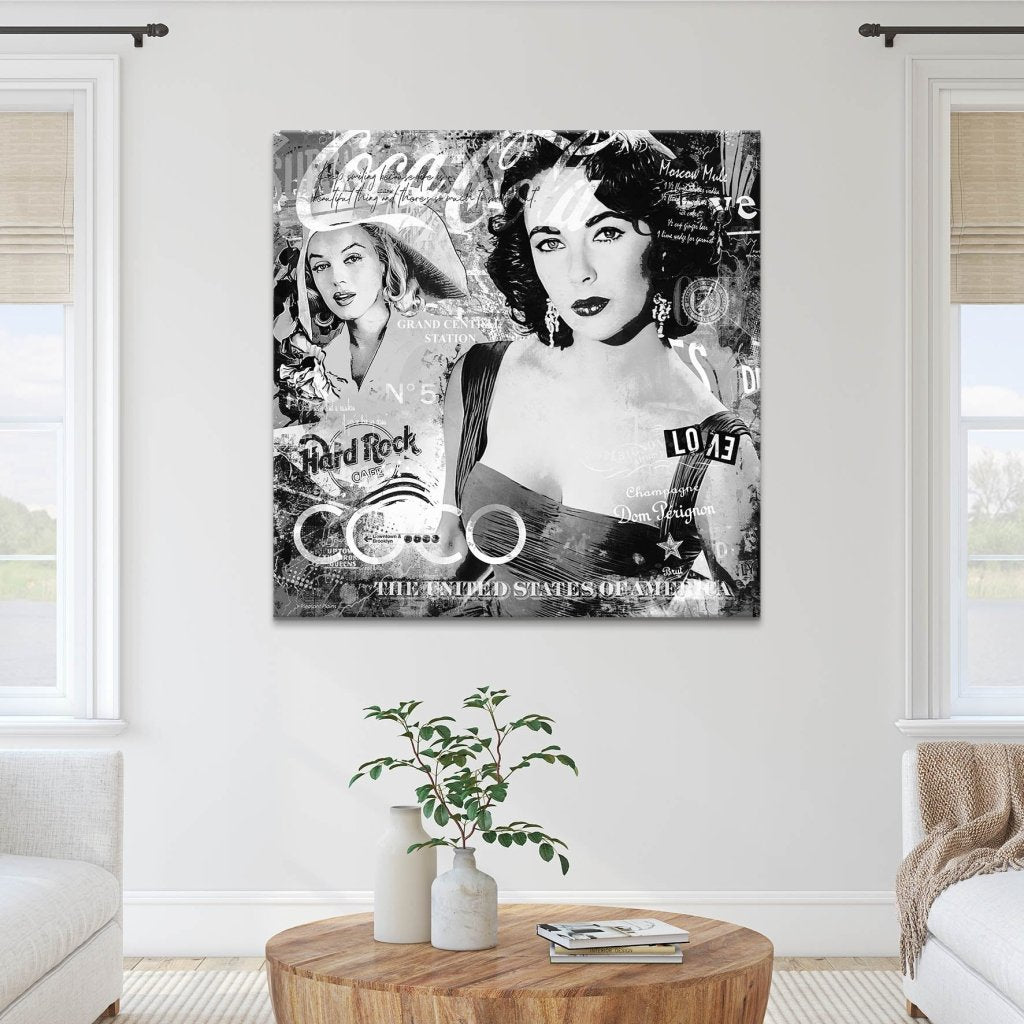 Marilyn & Liz Black Pop Art Style Leinwand Bild INGALERIE