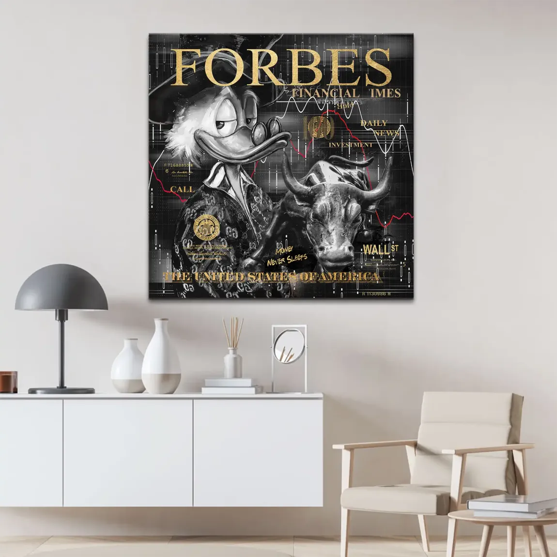 Dagobert Duck Wallstreet Black Gold Leinwand Bild