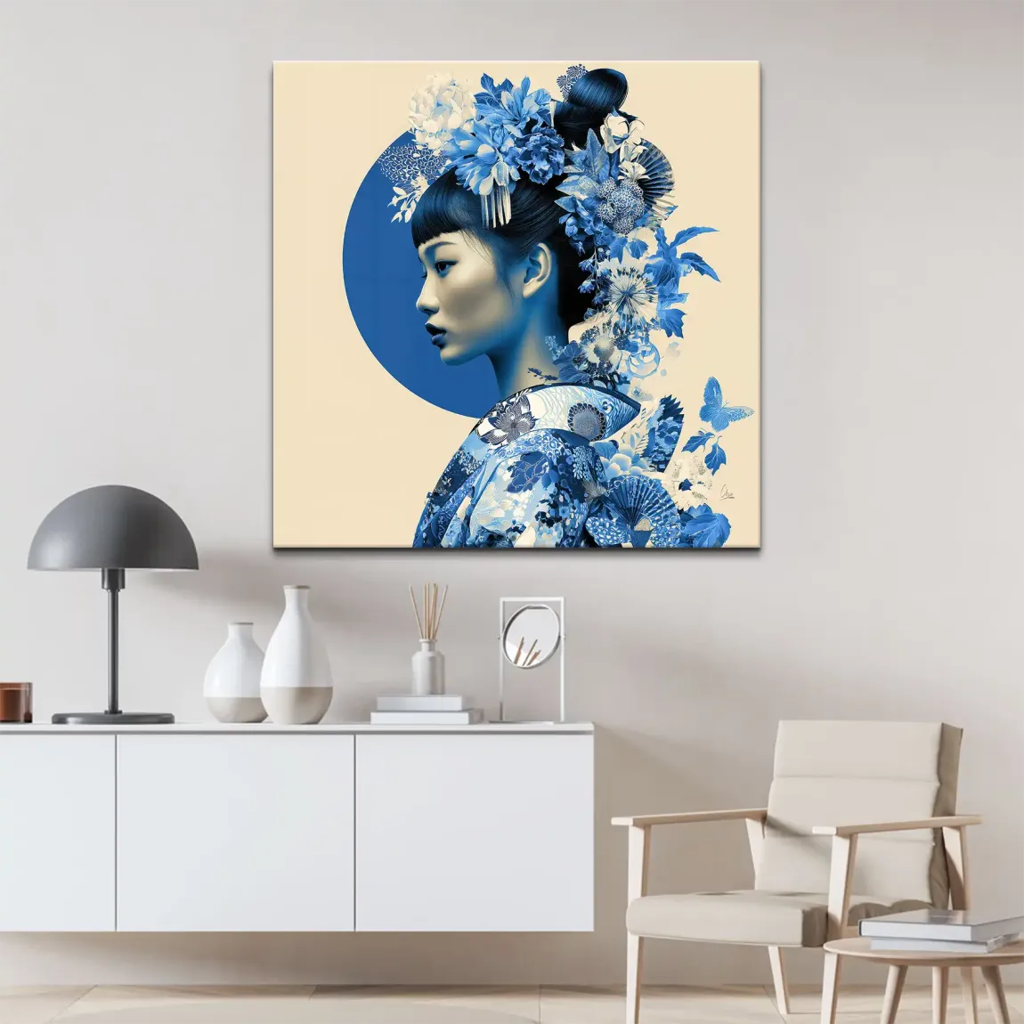 Blue Lotus Geisha Leinwand Bild
