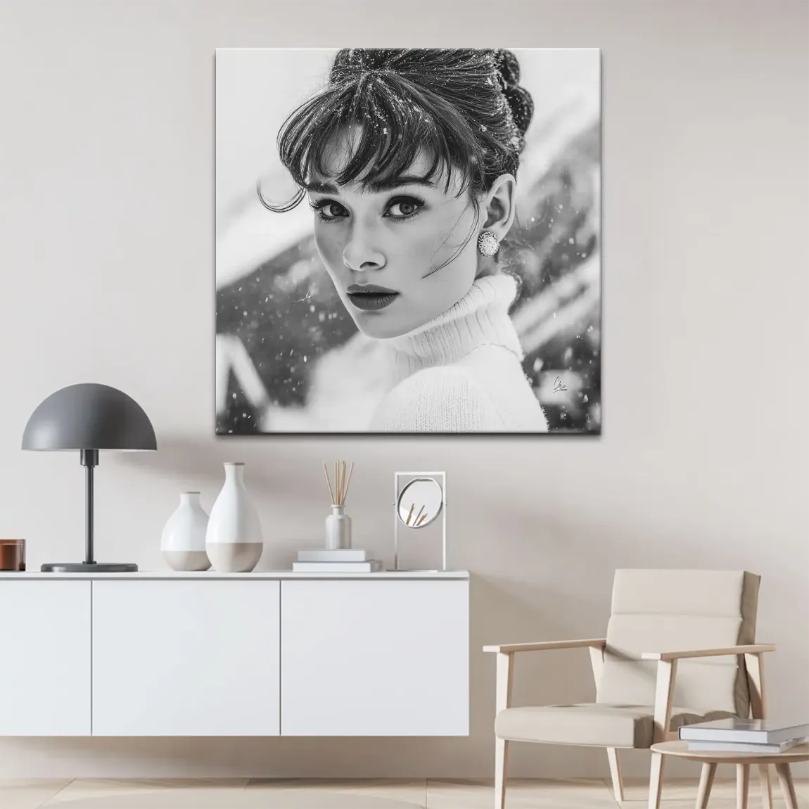 Audrey Hepburn Winter Portrait Leinwand Bild