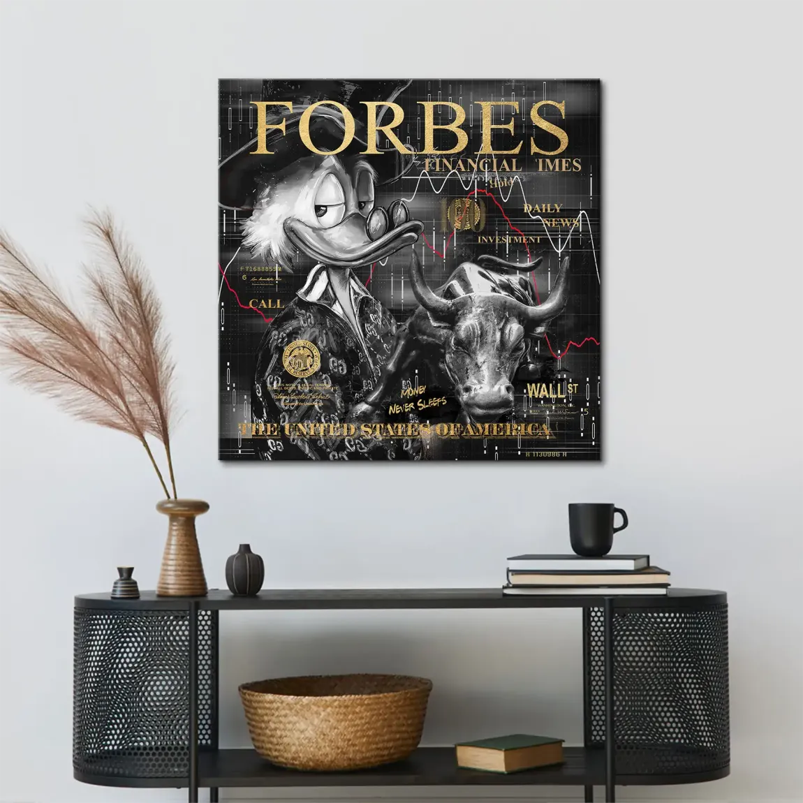 Dagobert Duck Wallstreet Black Gold Leinwand Bild