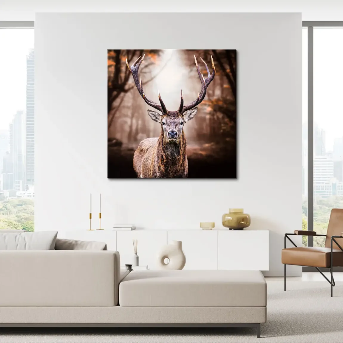 Hirsch Herbstkrone Leinwand Bild