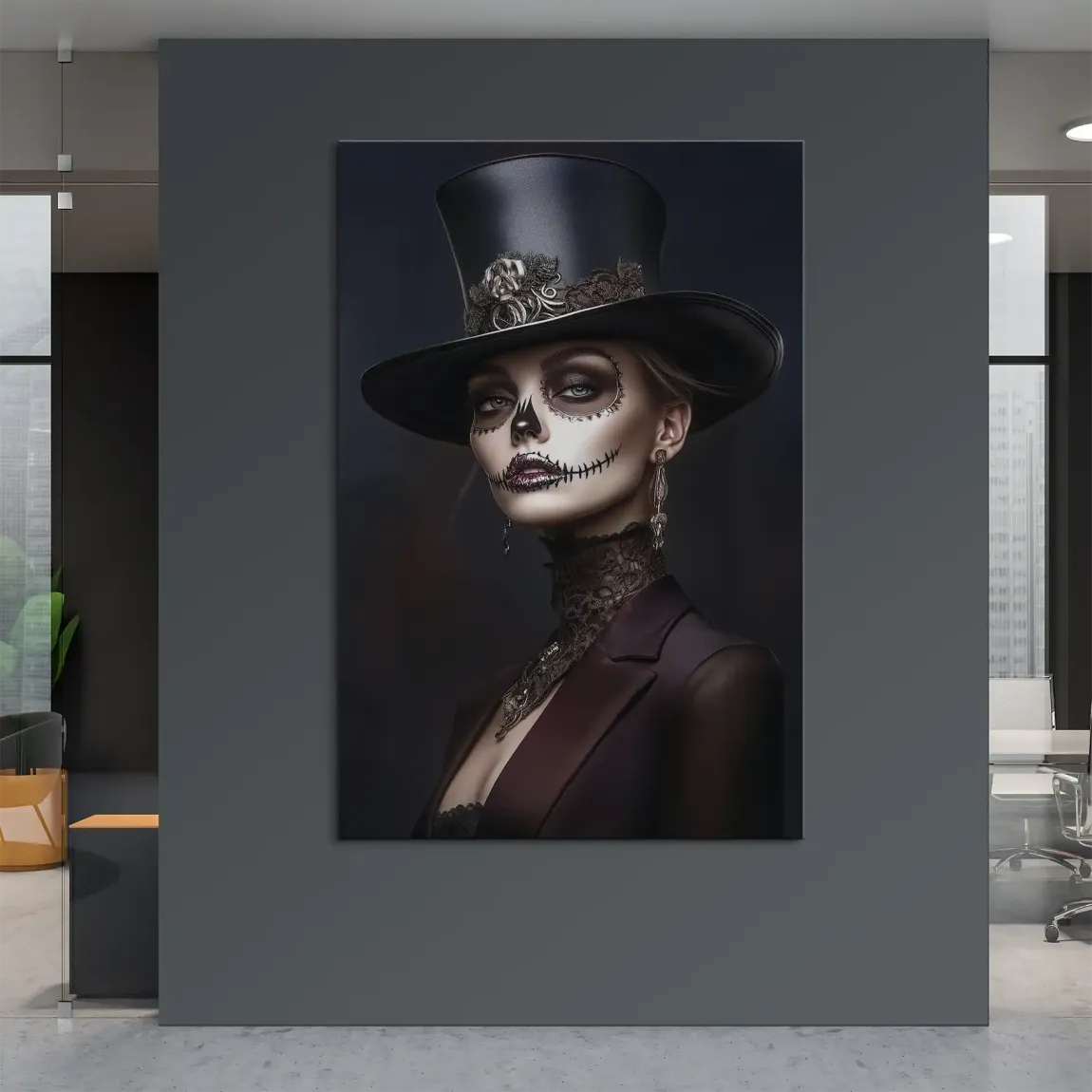 Elegante Lady mit Totenkopf-Make-up Leinwand Bild INGALERIE