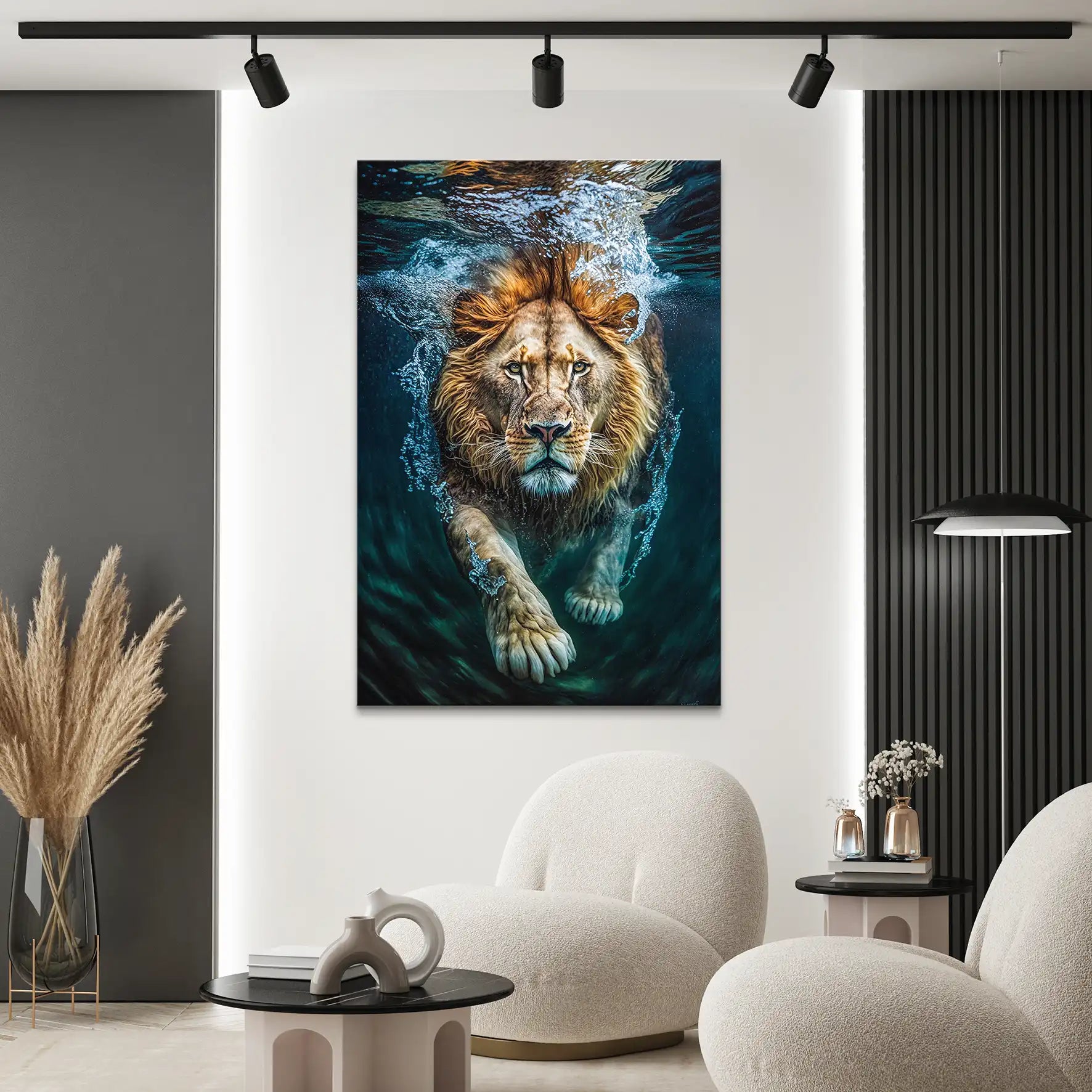 Diving Lion Leinwand Bild INGALERIE