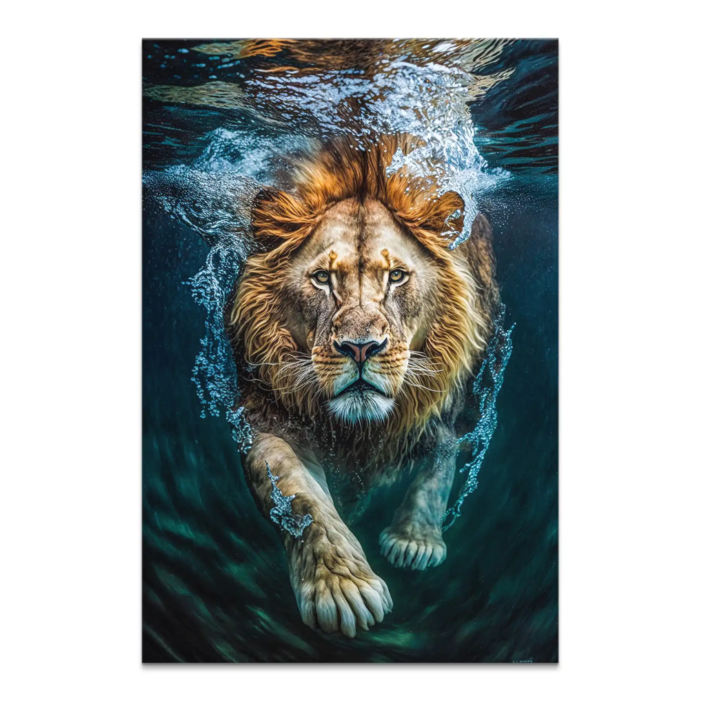 Diving Lion Leinwand Bild INGALERIE