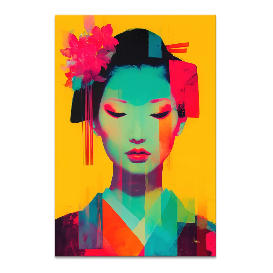 Geisha Neon Pop Leinwand Bild