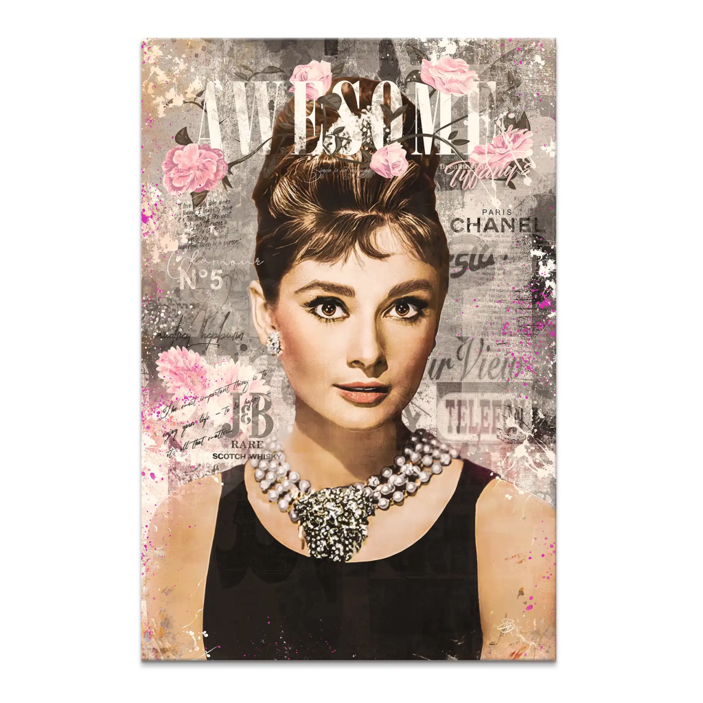 Audrey Hepburn Awesome Retro Pop Art Leinwand Bild INGALERIE