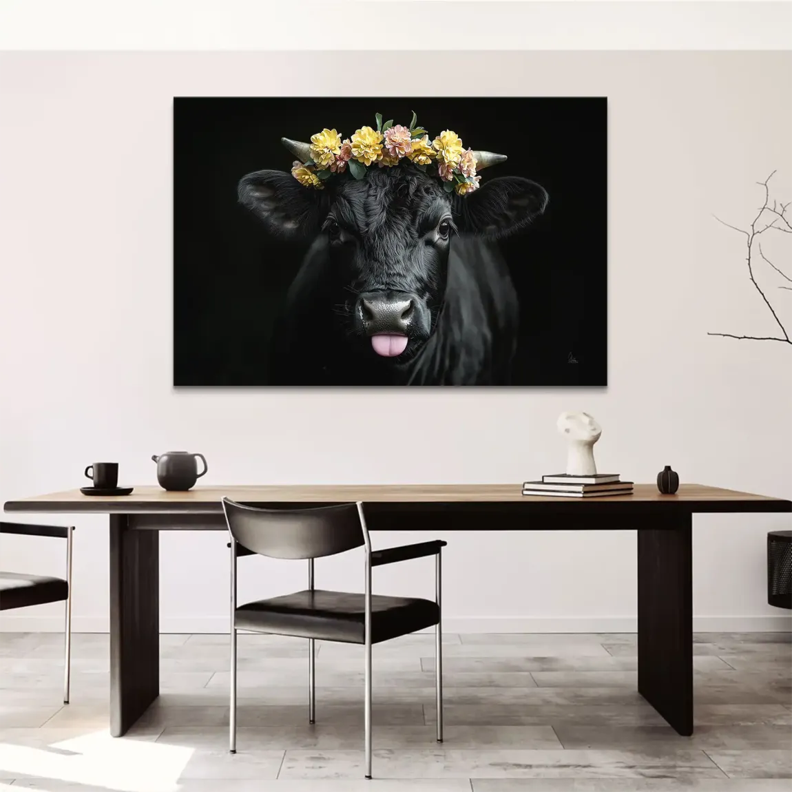 Blumige Kuh Leinwand Bild