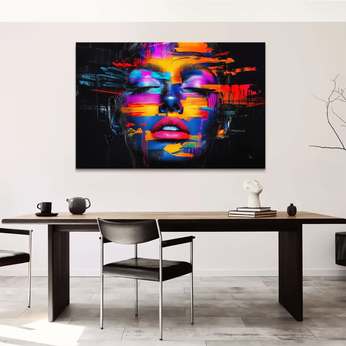 Neon Frauenportrait Leinwand Bild