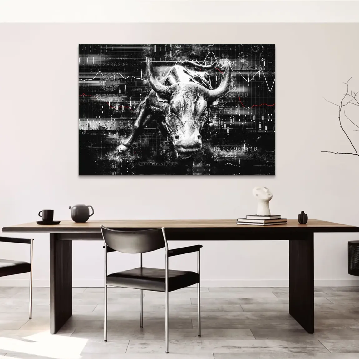 Börsenbulle Noir Leinwand Bild