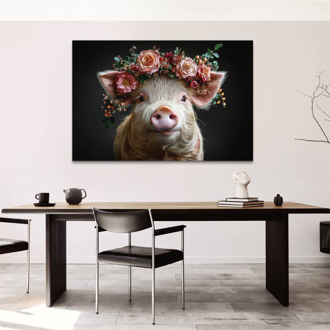 Blüten Schwein Leinwand Bild