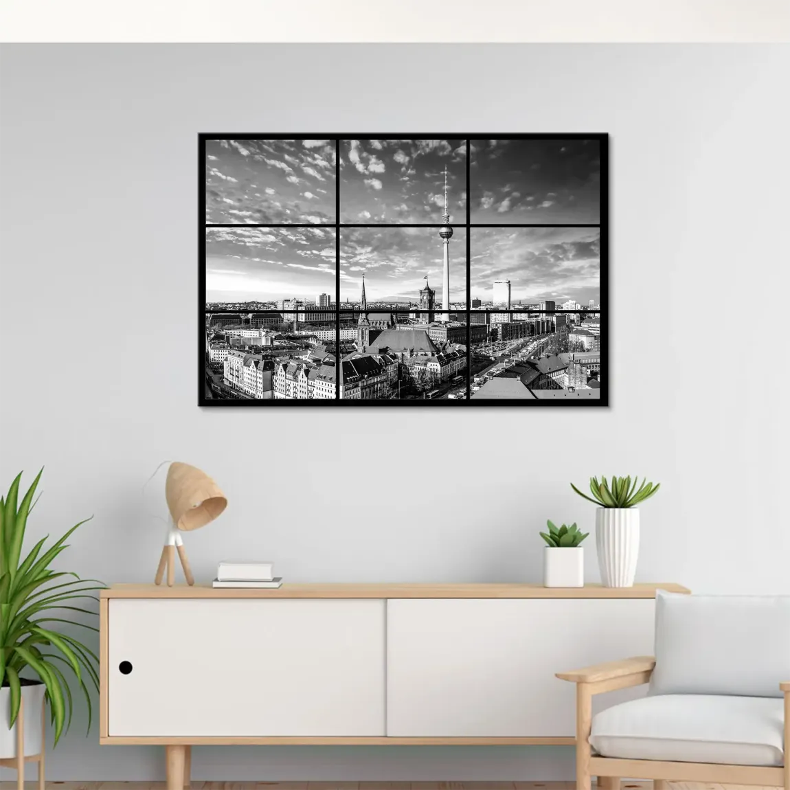 Berlin Skyline Noir Leinwand Bild