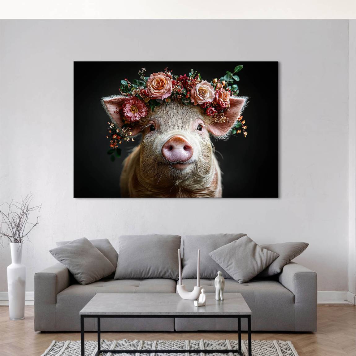 Blüten Schwein Leinwand Bild