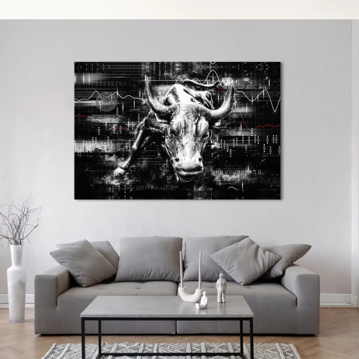 Börsenbulle Noir Leinwand Bild