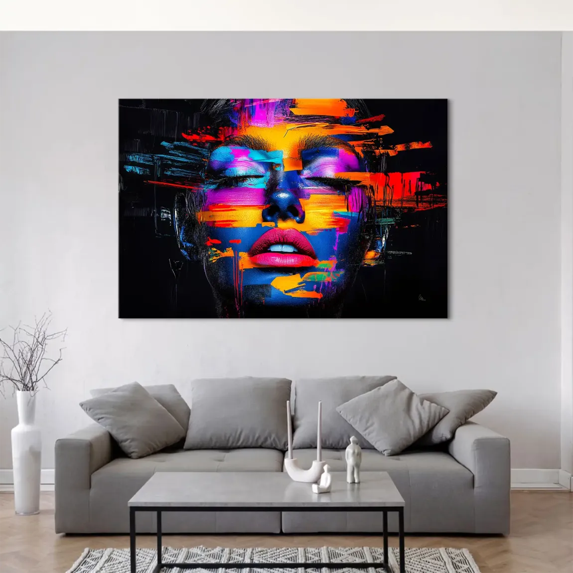 Neon Frauenportrait Leinwand Bild