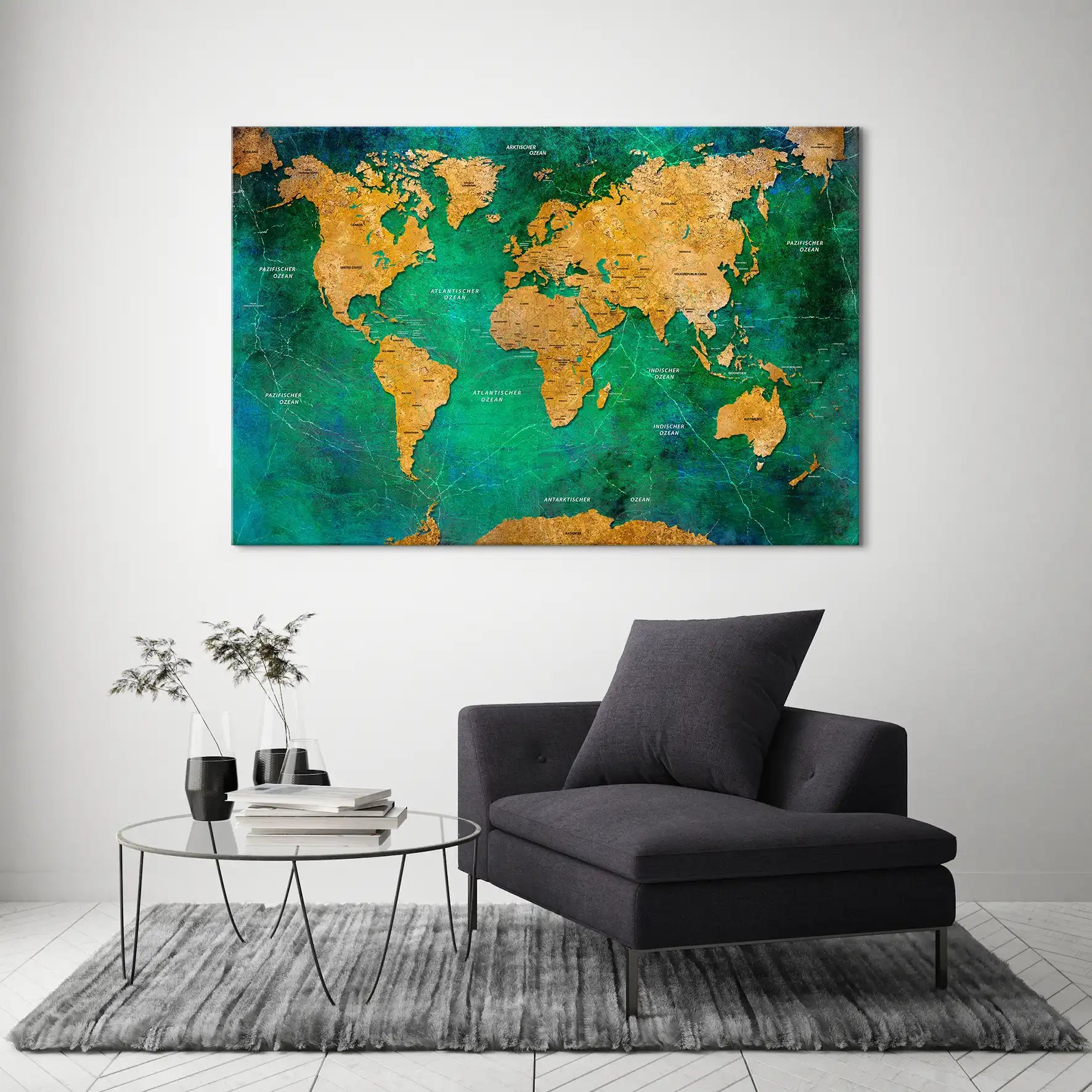 Weltkarte Green Ocean Leinwand Bild INGALERIE